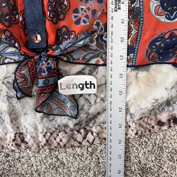 John Mark Womens S Maximalist Artsy Boho Western Distressed Button Down Shirt - Picture 12 of 12